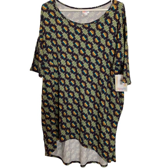 LuLaRoe Tops - LuLaRoe Irma S/S Tunic Top Tribal Green Gold Turquoise Brown Size Large Women’s